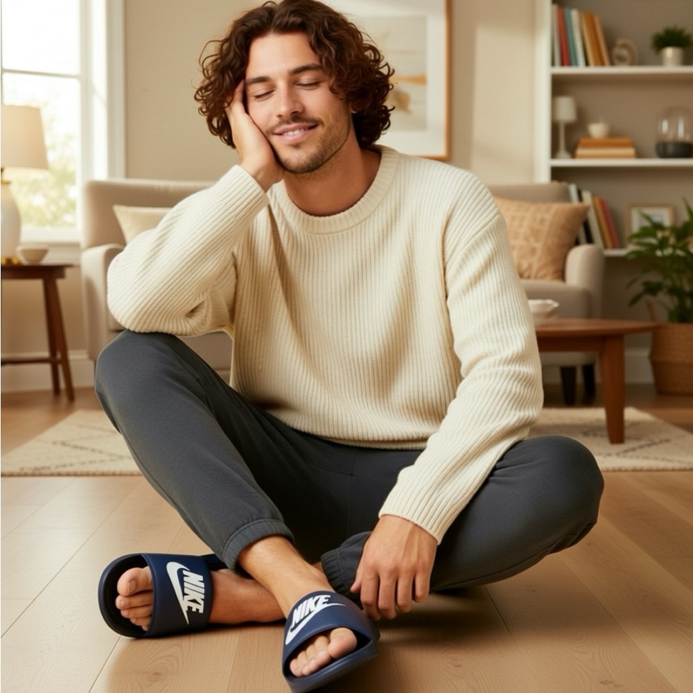 Nike Navy Blue & White Slide Sandals